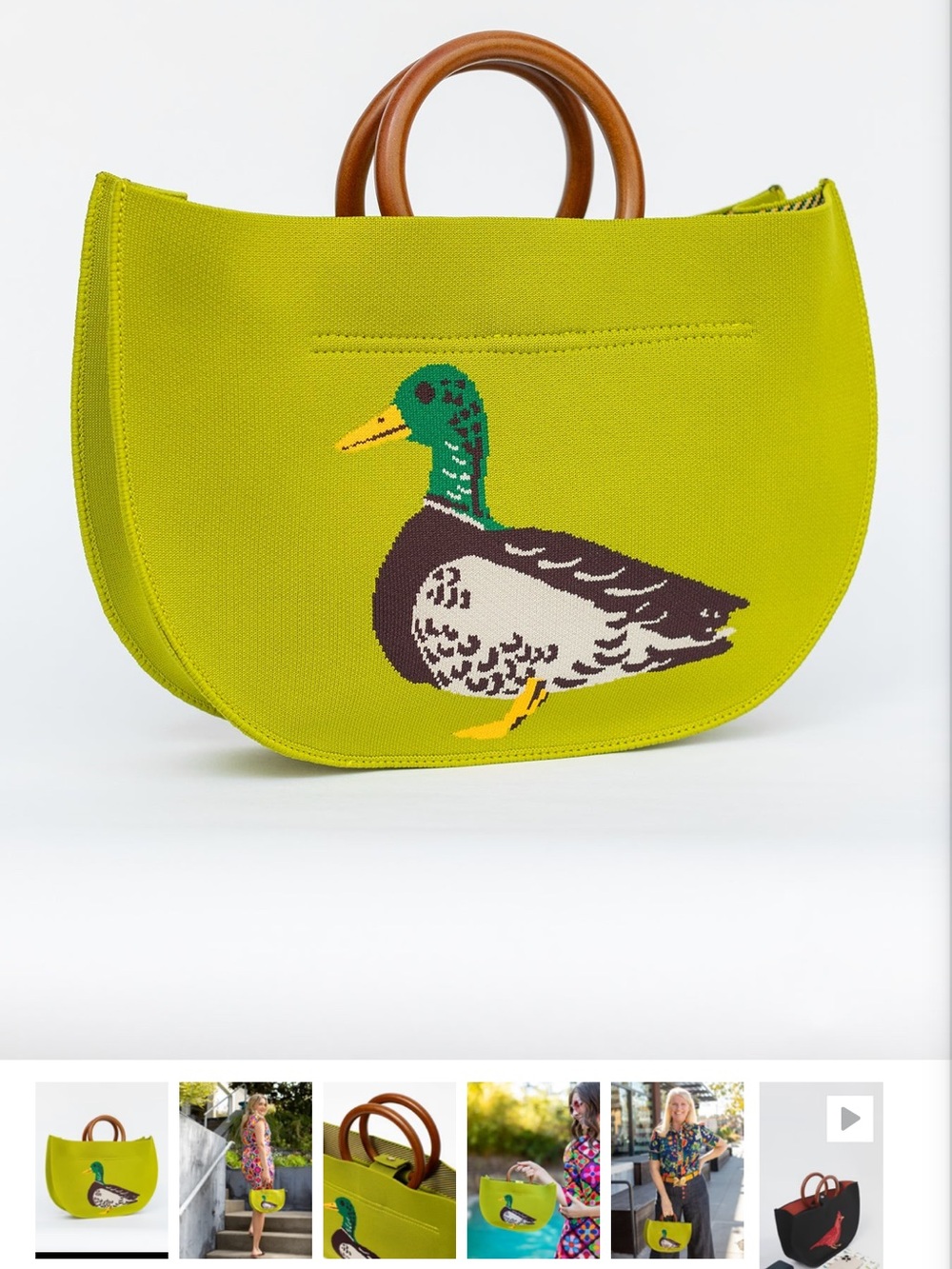 LESLEY EVERS “Evie” 🦆 Iconic Handbag Purse Mallard Duck Print Wooden Handles 🦆🦆 - Picture 3 of 6